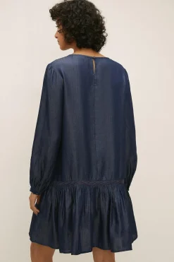 Hot Oasis Cut Work Yoke Thread Dress Dark Wash