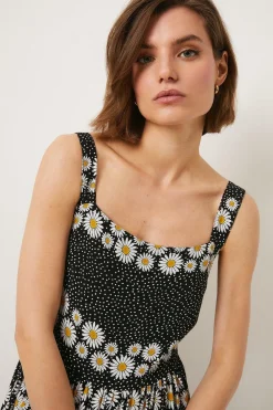Online Oasis Daisy Stripe Printed Pinny Strap Midi Dress Floral
