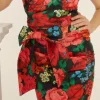 Outlet Oasis Dark Floral Bandeau Bow Midi Dress Black