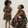 Fashion Oasis Dark Floral Dobby Tiered V Neck Midi Dress Black