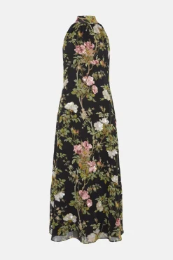 Sale Oasis Dark Sequin Floral Halter Neck Midi Dress Black