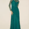 Outlet Oasis Delicate Lace Long Sleeve Maxi Dress Emerald