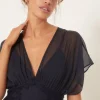 Best Oasis Delicate Lace Panel V Neck Chiffon Midi Dress Sage