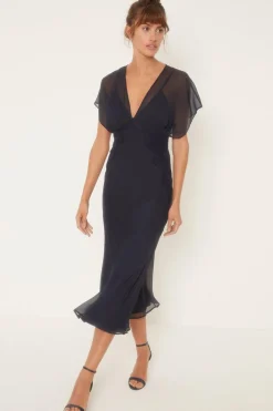 Best Oasis Delicate Lace Panel V Neck Chiffon Midi Dress Sage