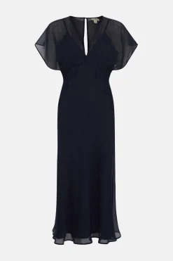 Best Oasis Delicate Lace Panel V Neck Chiffon Midi Dress Sage