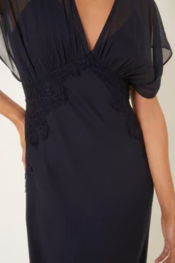 Best Oasis Delicate Lace Panel V Neck Chiffon Midi Dress Sage