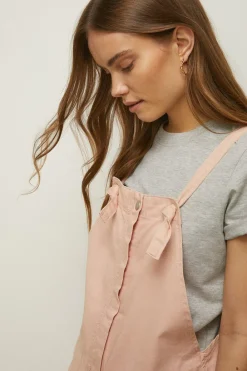 Clearance Oasis Denim Pinafore Dress Dusky Pink