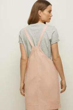Clearance Oasis Denim Pinafore Dress Dusky Pink