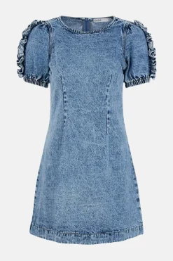 Discount Oasis Denim Ruffle Sleeve Dress Black