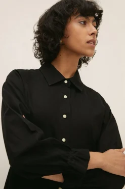 Outlet Oasis Denim Skater Button Through Shirt Dress Black