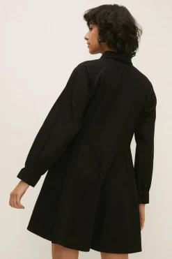 Outlet Oasis Denim Skater Button Through Shirt Dress Black