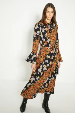 Clearance Oasis Diagonal Floral Midi Dress Multi