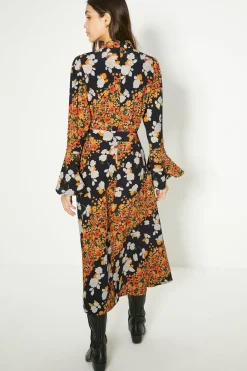 Clearance Oasis Diagonal Floral Midi Dress Multi