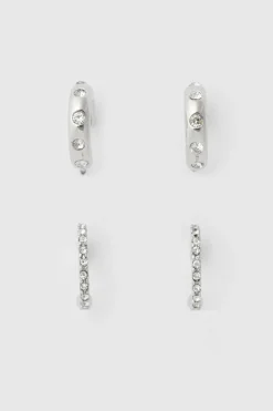 Best Oasis Diamante Detail Two Pack Earrings Silver