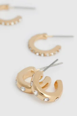 Fashion Oasis Diamante Detail Two Pack Earrings Gold