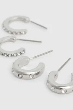 Best Oasis Diamante Detail Two Pack Earrings Silver