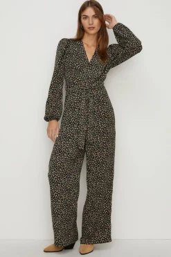 Discount Oasis Ditsy Belted Straight Leg Jumpsuit Black