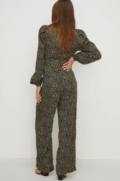 Discount Oasis Ditsy Belted Straight Leg Jumpsuit Black