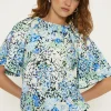 Hot Oasis Ditsy Floral Angel Sleeve Crinkle Top Multi