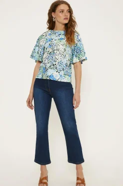 Hot Oasis Ditsy Floral Angel Sleeve Crinkle Top Multi