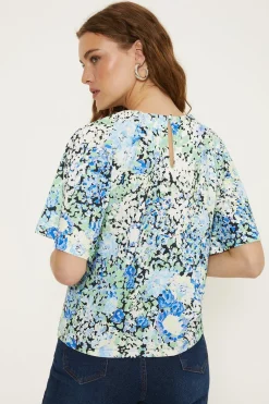 Hot Oasis Ditsy Floral Angel Sleeve Crinkle Top Multi
