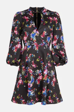Sale Oasis Ditsy Floral Balloon Sleeve Skater Dress Multi