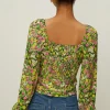 Hot Oasis Ditsy Floral Button Front Top Green