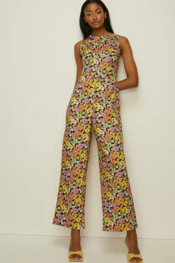 New Oasis Ditsy Floral Keyhole Scuba Jumpsuit Multi