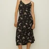 Outlet Oasis Ditsy Floral Printed Midi Slip Dress Black