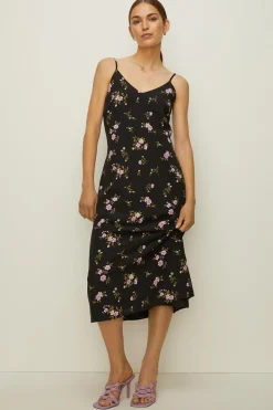 Outlet Oasis Ditsy Floral Printed Midi Slip Dress Black