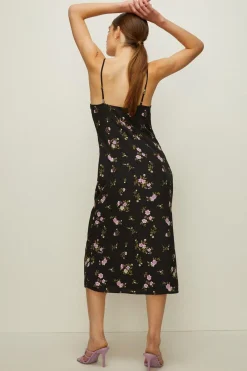Outlet Oasis Ditsy Floral Printed Midi Slip Dress Black
