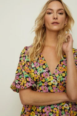 Outlet Oasis Ditsy Floral Scuba Puff Sleeve Skater Dress Multi