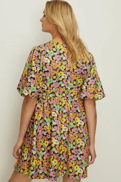 Outlet Oasis Ditsy Floral Scuba Puff Sleeve Skater Dress Multi