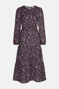 Hot Oasis Ditsy Floral Textured Tiered Midi Dress Multi