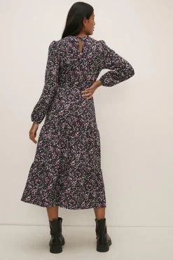 Hot Oasis Ditsy Floral Textured Tiered Midi Dress Multi