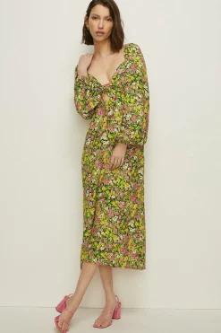 Best Oasis Ditsy Floral Tie Front Midi Dress Green