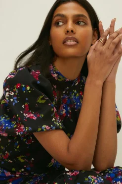 New Oasis Ditsy Floral Tiered Scuba Midi Dress Multi