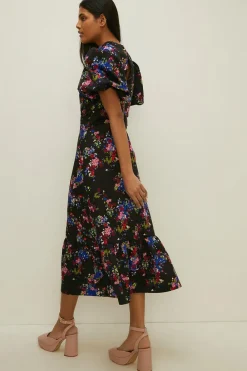 New Oasis Ditsy Floral Tiered Scuba Midi Dress Multi