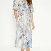 Clearance Oasis Ditsy Floral Wrap Puff Sleeve Organza Midi Dress Ivory
