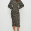 Fashion Oasis Ditsy High Neck Ruffle Split Midi Dress Black