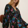 New Oasis Ditsy Print Button Front Skater Dress Black