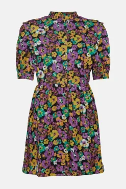 Online Oasis Ditsy Print Crepe A-Line Mini Dress Black