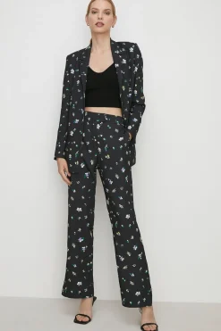 Online Oasis Ditsy Print Tailored Crepe Longline Blazer Black