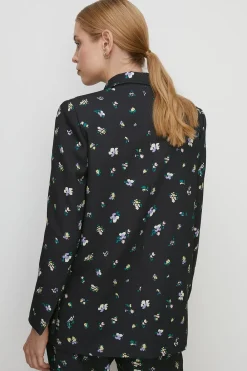 Online Oasis Ditsy Print Tailored Crepe Longline Blazer Black