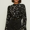 Hot Oasis Ditsy Print Twist Hem Top Black