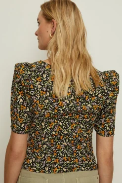 Fashion Oasis Ditsy Printed Square Neck Top Multi