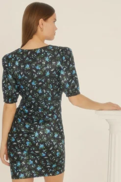 Clearance Oasis Ditsy Taffeta Ruched Side Mini Dress Black