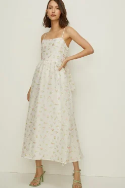 Fashion Oasis Ditsy Textured Bow Back Midi Dress White