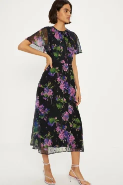 Discount Oasis Dobby Chiffon Angel Sleeve Dress Floral