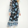 Sale Oasis Dobby Chiffon Blue Midi Dress Floral